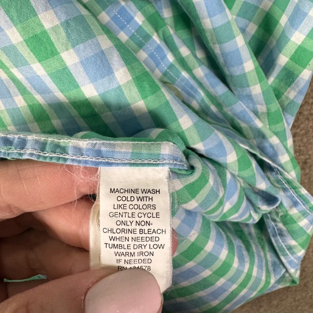 Vineyard Vines Button Down Mens Large Green Blue Gingham Whale Shirt Casual